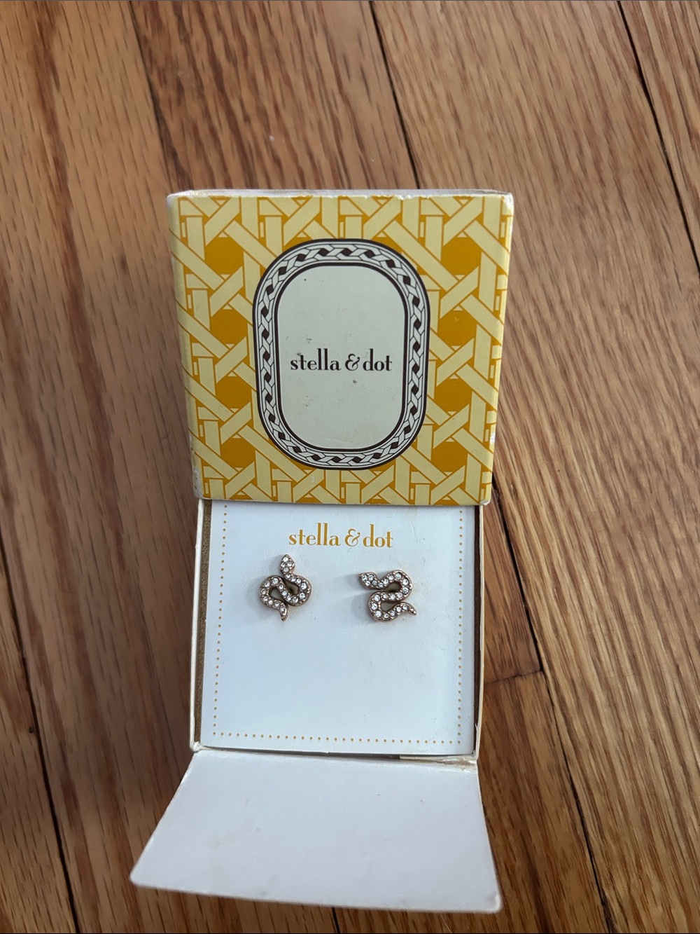 Stella & Dot Gold-tone Pavé Snake Stud Earrings with Clear Crystals